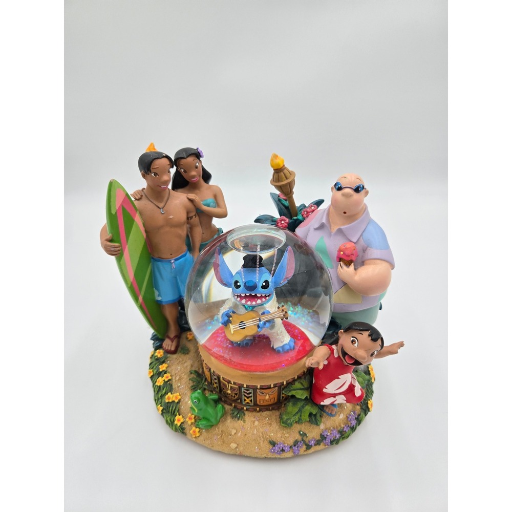 Disney Lilo & Stitch‎ Musical Snow Globe Elvis Ohana Beach Hound Dog READ FLAWED